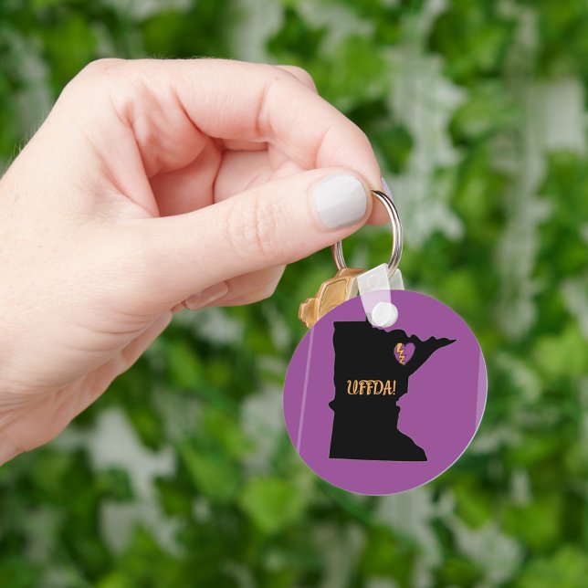 Metal Circle Keychain, 2", Minnesota, Uffda Keychain (Uffda!  Don't lose your keys!)