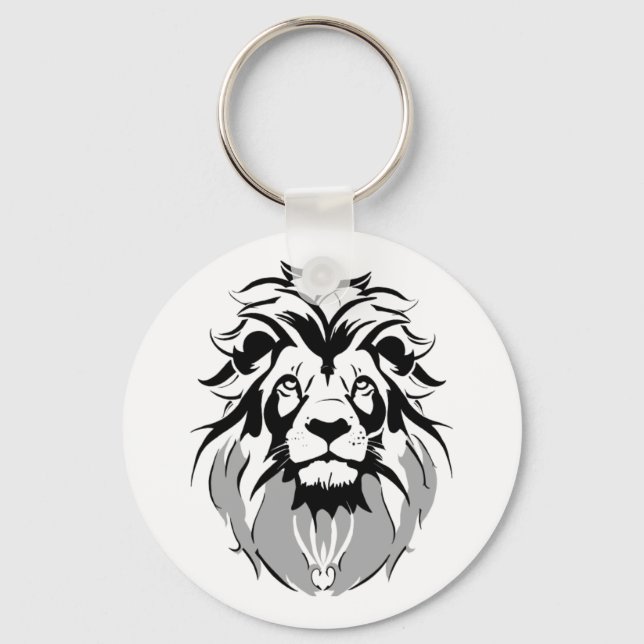 Metal circle with lion face 5,08cm keychain (Front)