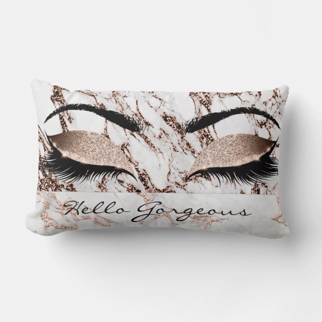 Metal Copper Marble Makeup Lashes Hello Gorgeous Lumbar Pillow (Front)