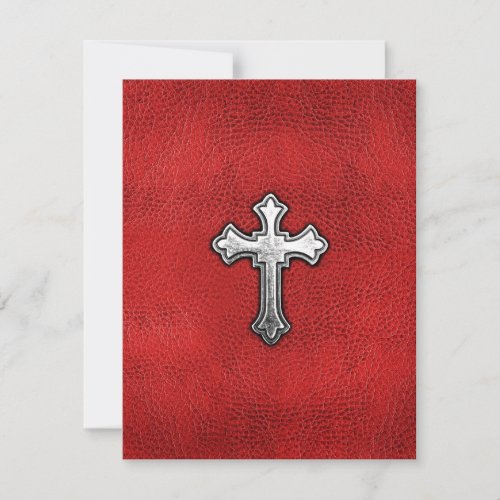 Metal Cross on Red Leather Invitation