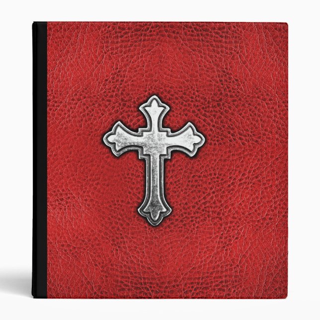 Metal Cross on Red Leather Binder (Front)