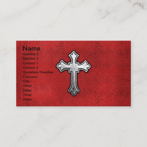 Metal Cross on Red Leather Business Card