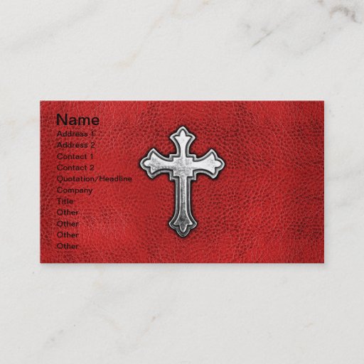 Customizable Metal Cross on Red Leather Business Card