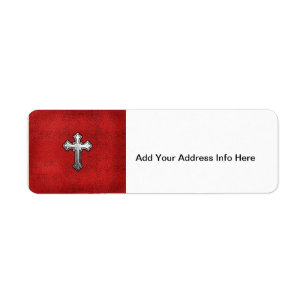 Metal Cross on Red Leather Label