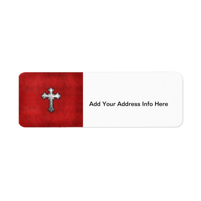 Metal Cross on Red Leather Label (Front)
