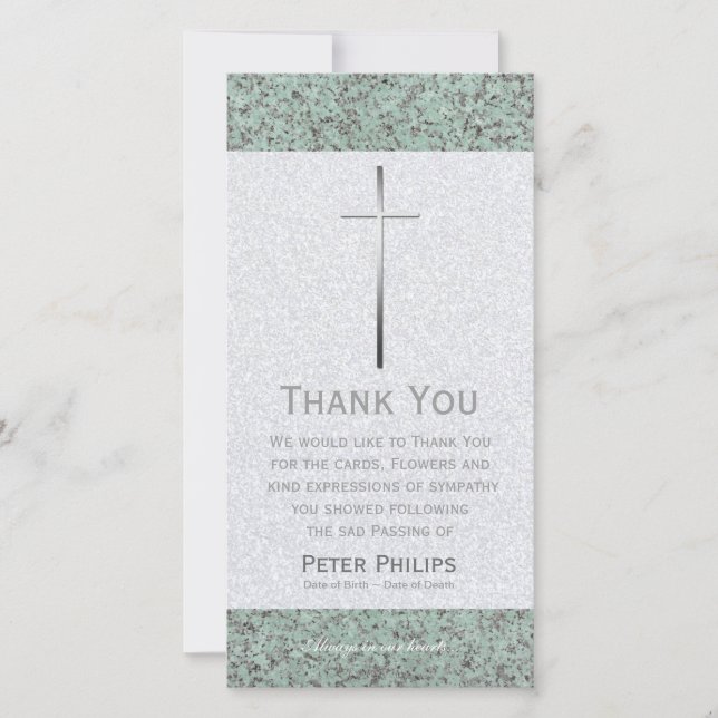 Metal Cross Stone 2 Funeral Thank You Photo Card (Front)