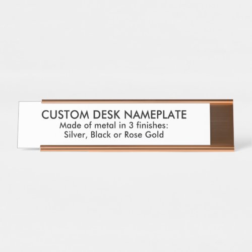 Metal Custom Desk Nameplate: Rose Gold Finish Name Plate