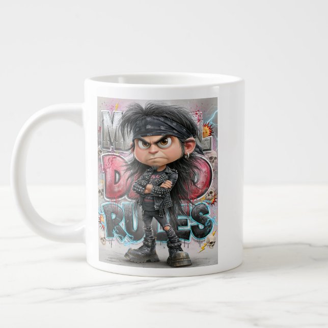Metal Dad Rules Grumpy Giant Coffee Mug (Left)