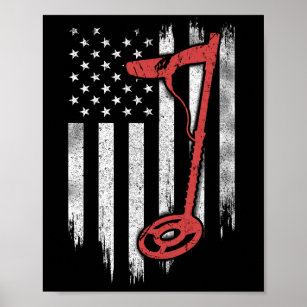 Metal Detecting American Flag Poster
