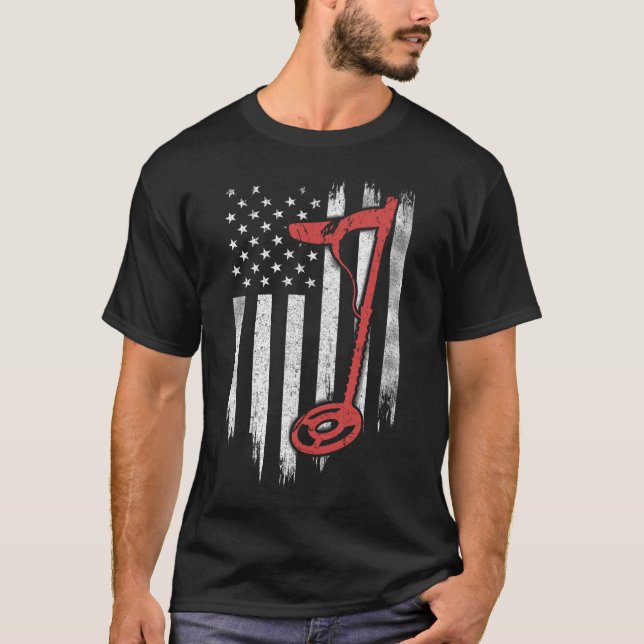 Metal Detecting American Flag T-Shirt (Front)