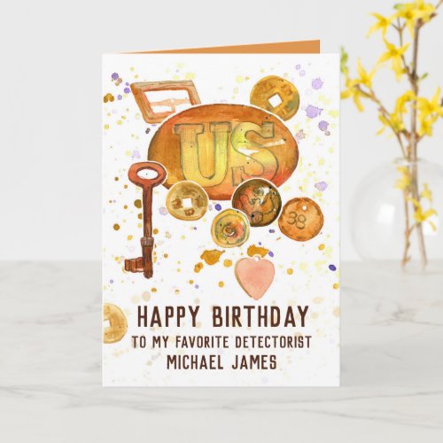 Metal Detecting Happy Birthday Custom Name Card