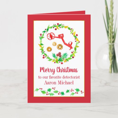 Metal Detecting Merry Christmas Coins Custom Name Holiday Card