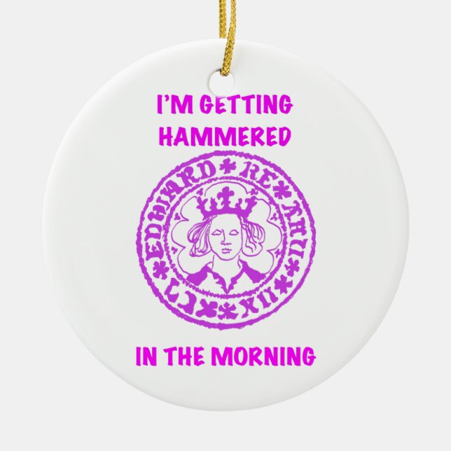 Metal Detecting Pink Hammered Coin Ceramic Ornament (Front)