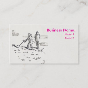 Metal detector at beach drawing business card