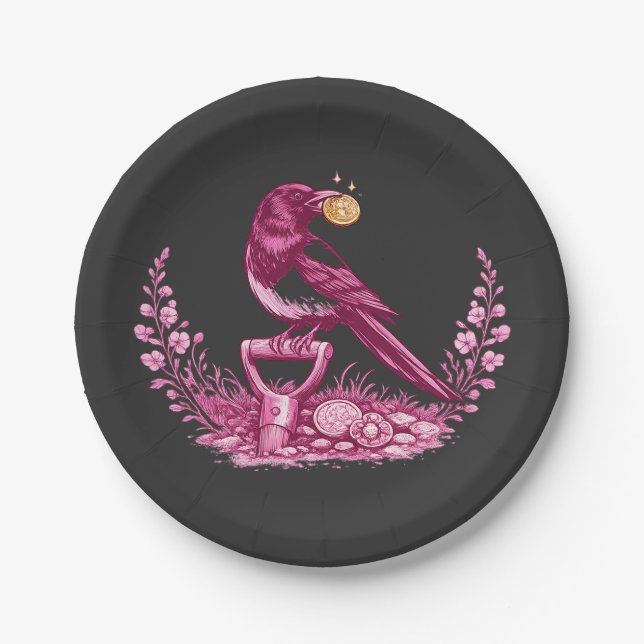 Metal Detectorist Magpie  Paper Plates (Front)