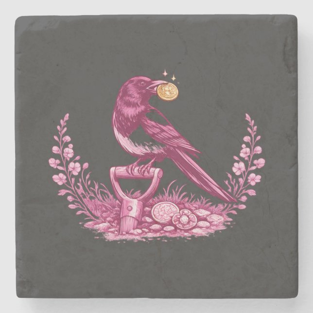 Metal Detectorist Magpie  Stone Coaster (Front)