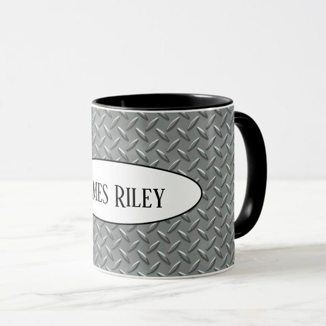 metal diamond plate with name mug (Front Right)