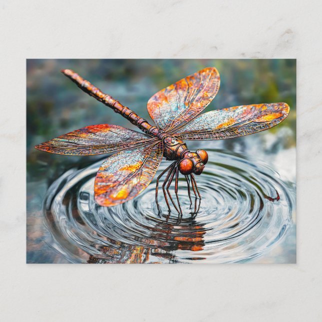 Metal Dragonfly Over Water Postcard (Front)
