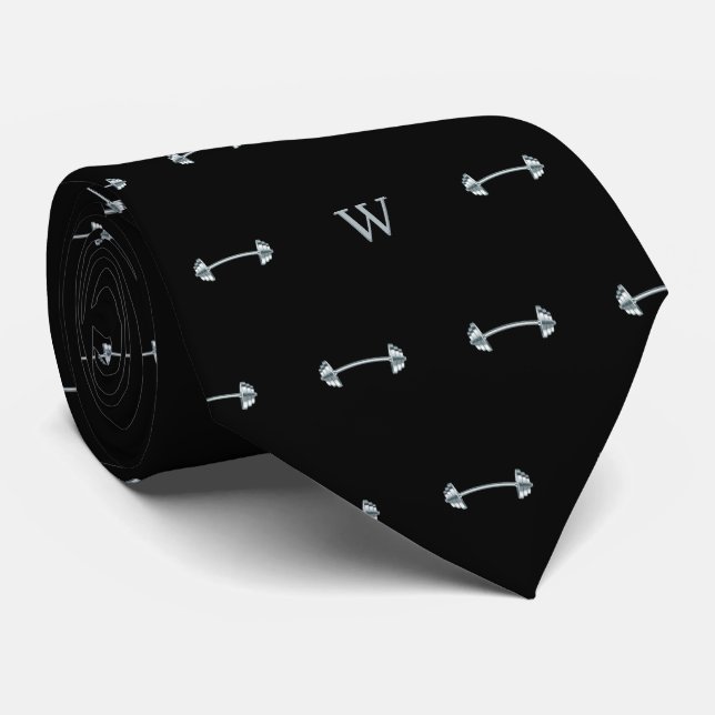 Metal Dumbbells Weight Gym Lover Monogrammed Black Neck Tie (Rolled)