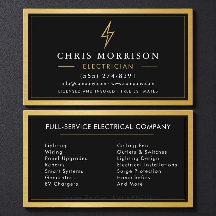 Metal Electrician Electrical Contractor Black Business Card