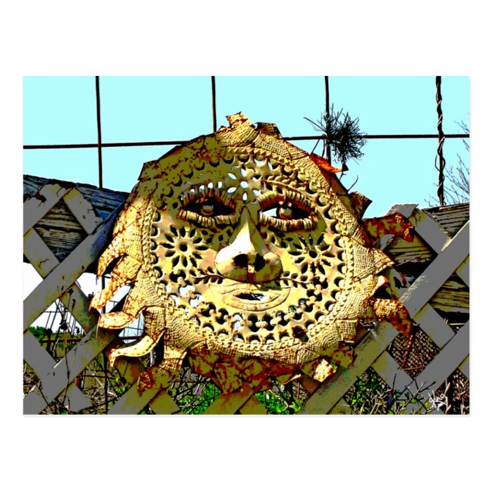 Metal Face Art On Fence near Dale, TX Postcard