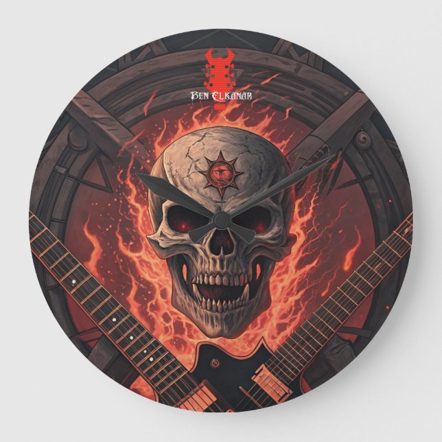 Metal Fire Skull | Ben Elkanar Large Clock (Front)