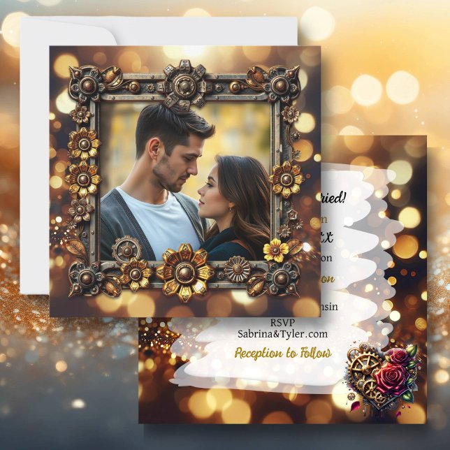 Metal Flowers Steampunk Personalized Wedding Invitation (Creator Uploaded)