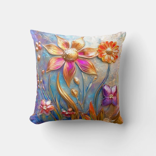 Metal Flowers Throw Pillow (Front)