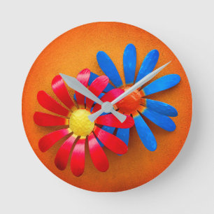 Metal Garden Flowers Round Clock