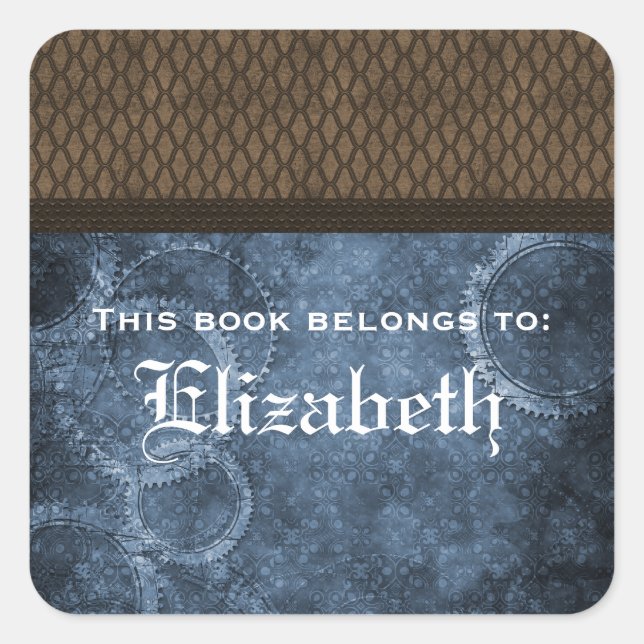 Metal Gear Steampunk Bookplate Stickers, Blue (Front)