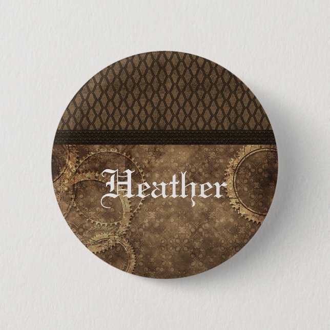 Metal Gear Steampunk Button, Brown Pinback Button (Front)