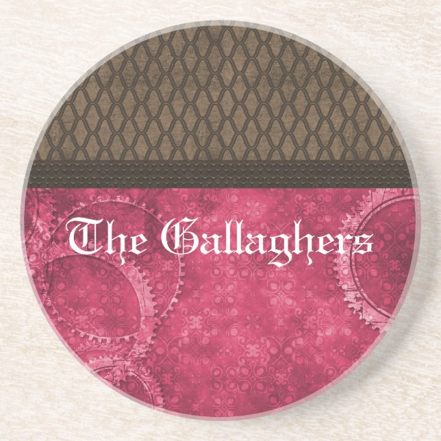 Metal Gear Steampunk Coaster, Pink Sandstone Coaster (Front)