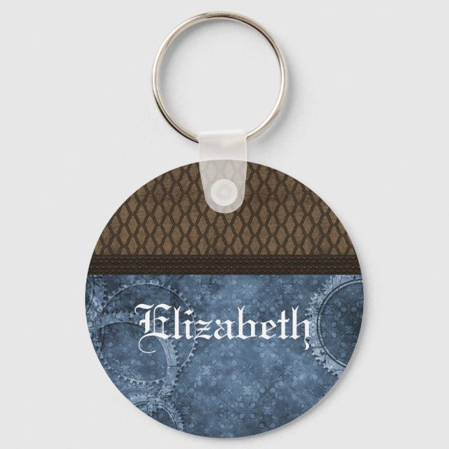 Metal Gear Steampunk Keychain, Blue Keychain (Front)