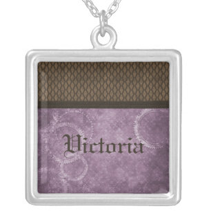 Metal Gear Steampunk Necklace, Purple Silver Plated Necklace