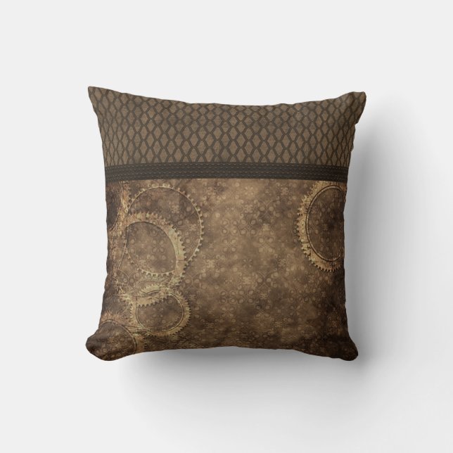 Metal Gear Steampunk Pillow, Brown Throw Pillow (Front)
