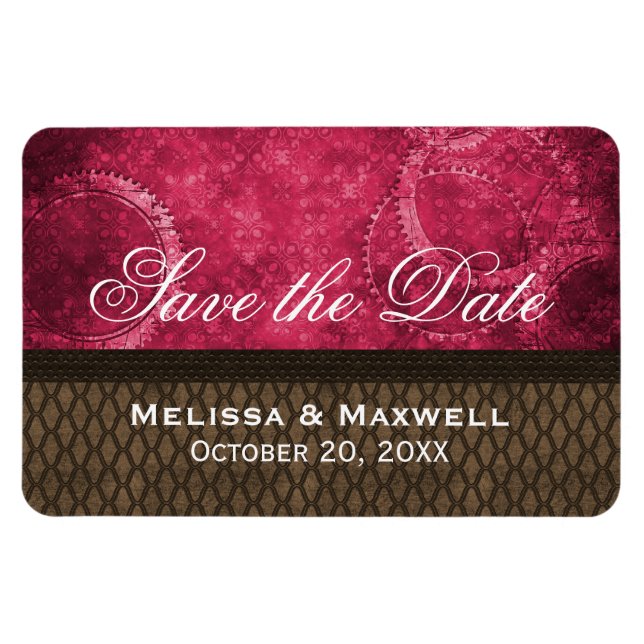 Metal Gears Save the Date Flexi Magnet, Pink Magnet (Horizontal)