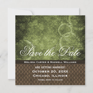 Metal Gears Save the Date Invite, Green Invitation