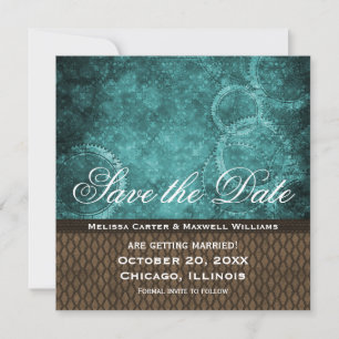 Metal Gears Save the Date Invite, Teal Invitation