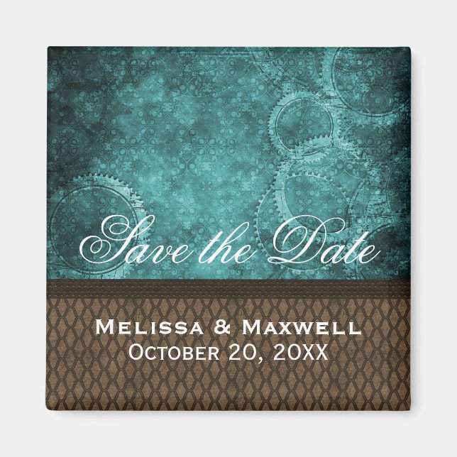 Metal Gears Save the Date Magnet, Teal Magnet (Front)