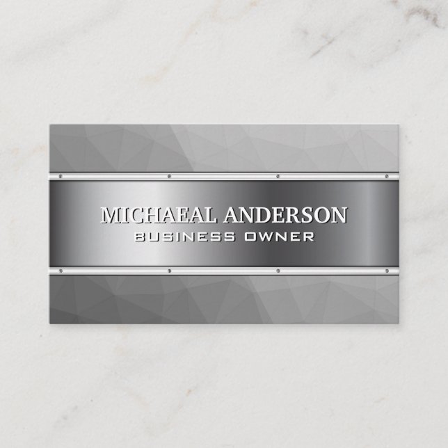Metal Geometric Gray Background Business Card (Front)