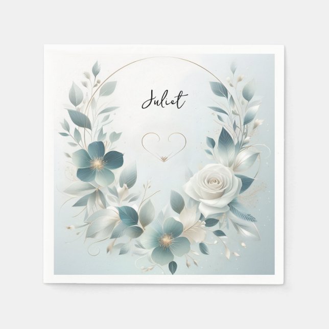 Metal Glam Shiny High End Silver Bridal Shower Napkins (Front)