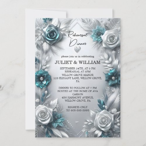 Metal Glam Shiny High End Silver Rehearsal Dinner Invitation