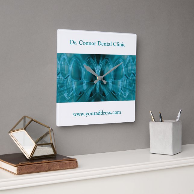 Metal Glow Blue Teeth Dental Clinic Dentist Gift Square Wall Clock (Office)