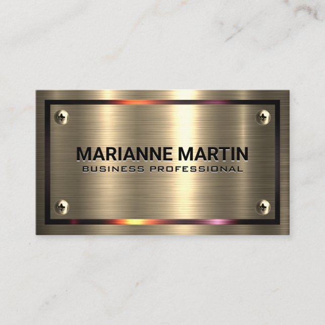 Metal Gold Brushed | Metallic Border | Screws Business Card (Front)