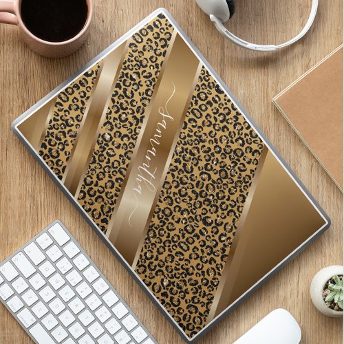 Metal Gold Leopard Handwritten Name HP Laptop Skin