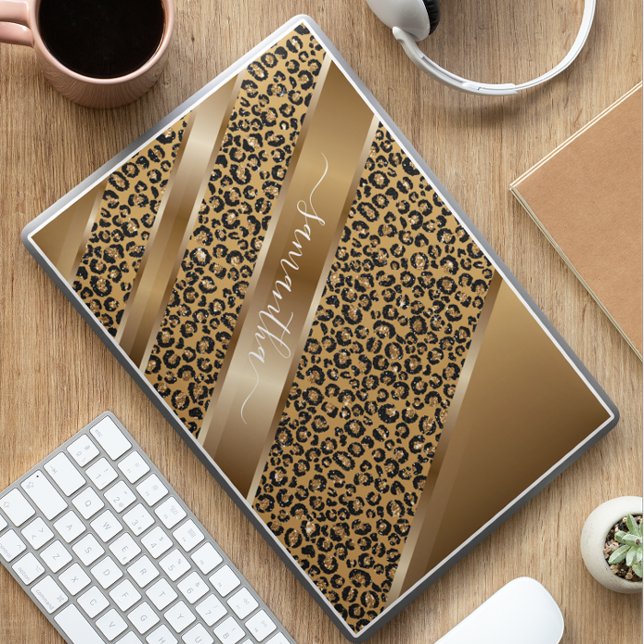 Metal Gold Leopard Handwritten Name HP Laptop Skin (Creator Uploaded)