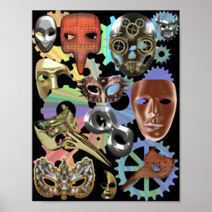 metal gold masquerade steampunk masks poster