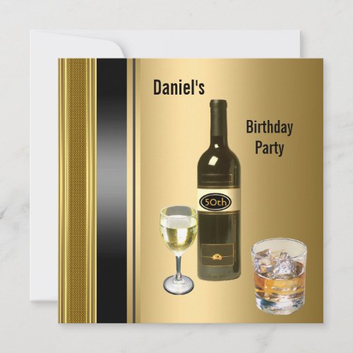 Metal Gold Mens 50th Birthday Bronze Drinks Man Invitation