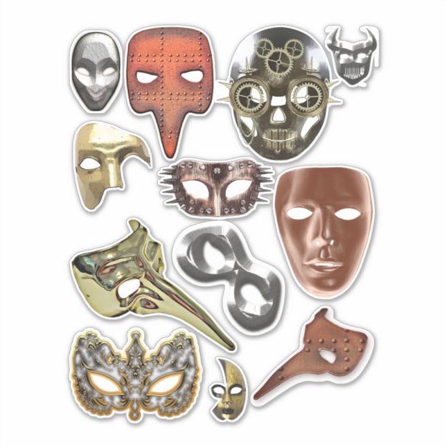 metal gold silver masquerade steampunk masks sticker (Front)
