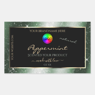 Metal Green Glitter Frame Product Label with Logo